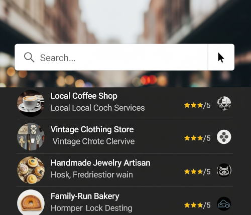 Search bar showing small business results