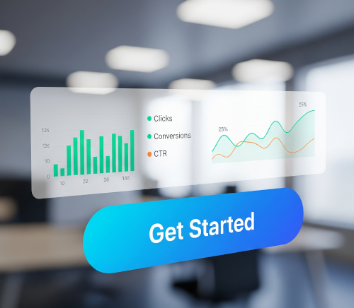 Call-to-action button with analytics overlay
