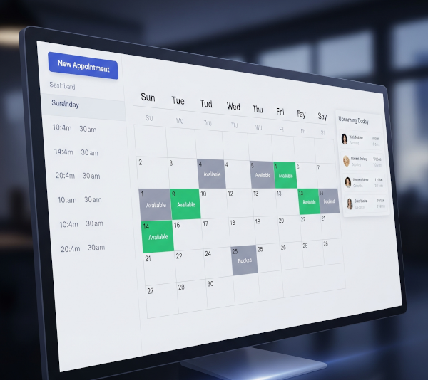 Dashboard interface showing appointment slots